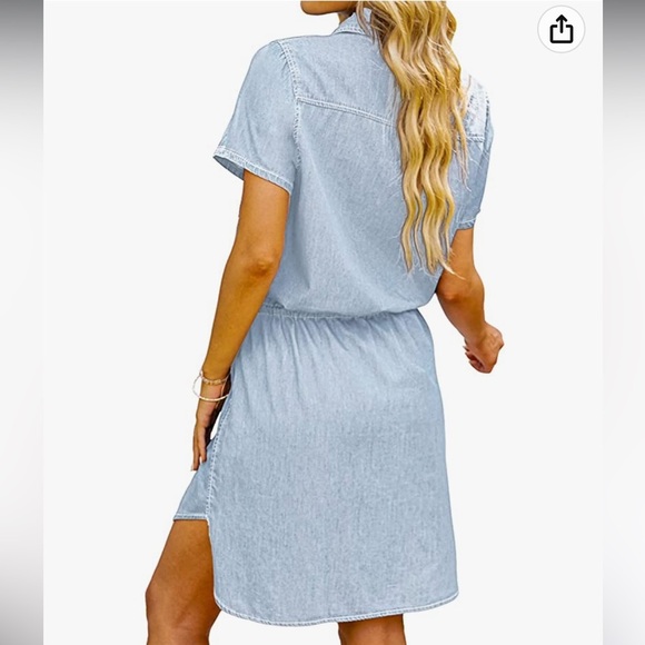 Casual Denim Dress Short Sleeve Tie Waist - Picture 4 of 4